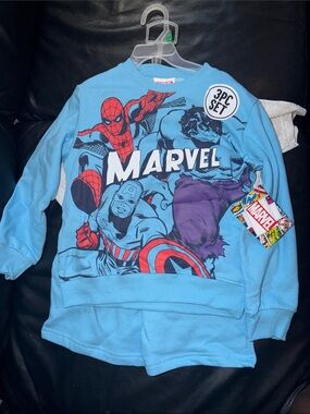 Marvel Light Blue Kids Crewneck with Spider-Man, Captain America & Hulk